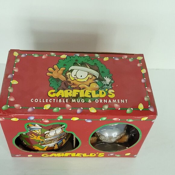 Garfield Cat Collectible Coffee Mug Cup Merry And Bright Xmas Ornament Set 1996 - Picture 4 of 8
